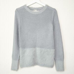 Hem & Thread Gray Faux Fur Hem , Cuff and Collar Sweater S